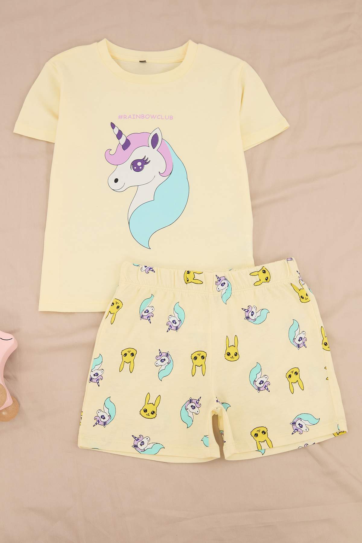 Girls' Yellow Unicorn-Print Pyjama Set