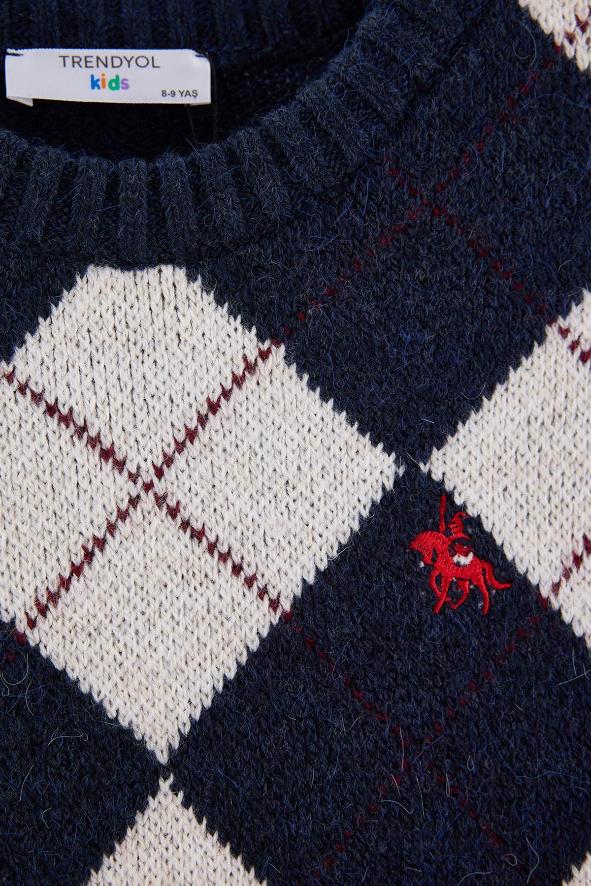 Boys' Navy Argyle Crew-Neck Knit Jumper