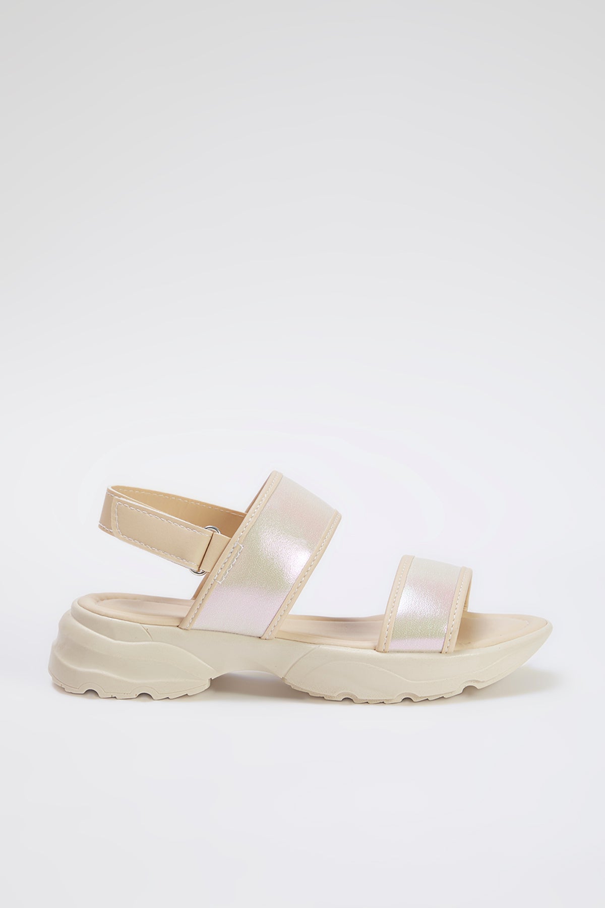 Girls' Beige Holographic Double-Strap Sandals