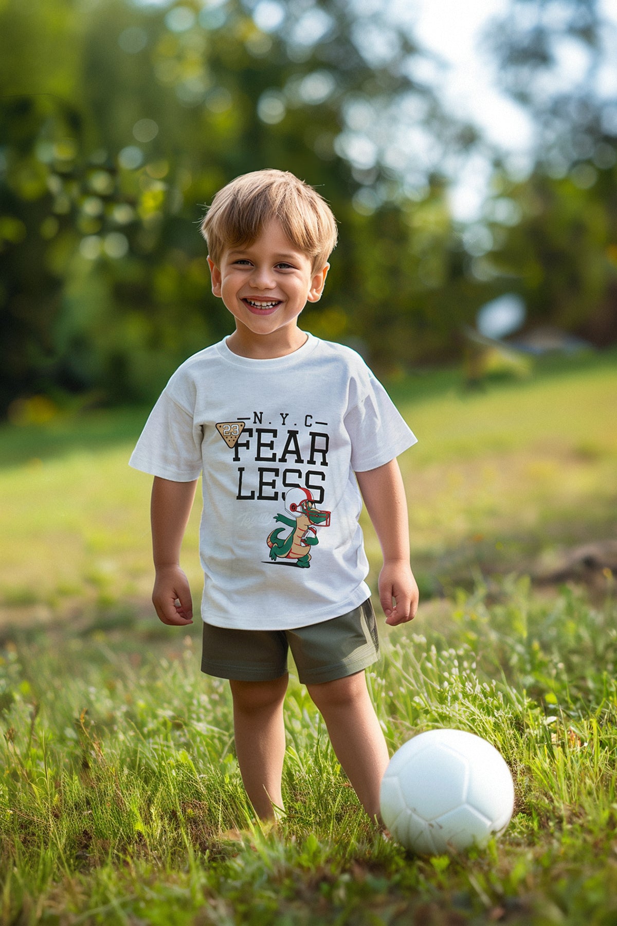 Boys' Grey Dinosaur-Print Cotton T-Shirt