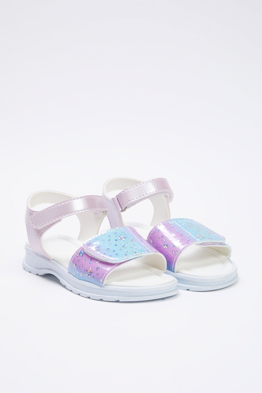 Girls' Lilac Shiny Star Velcro Sandals