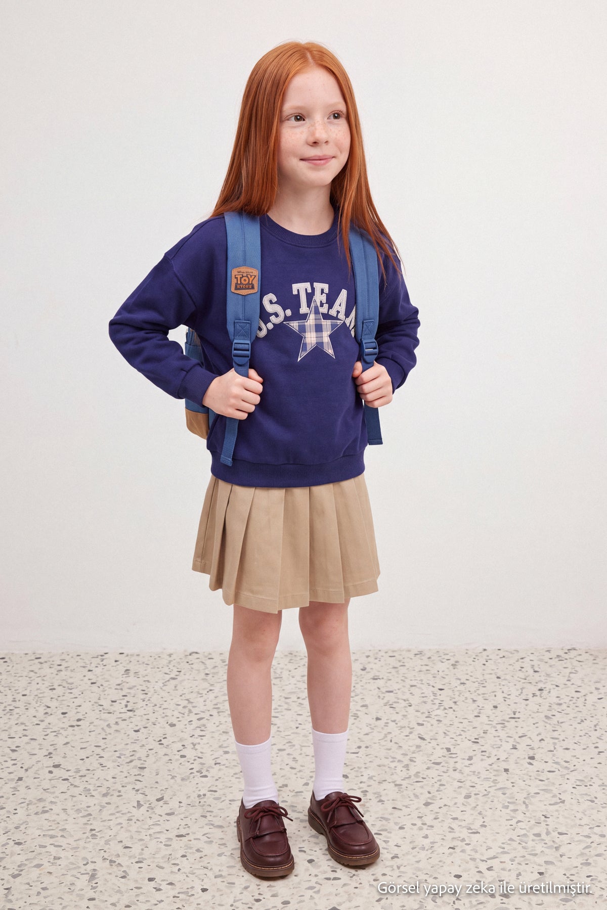 Girls' Navy Patch-Detail Crew-Neck Sweatshirt