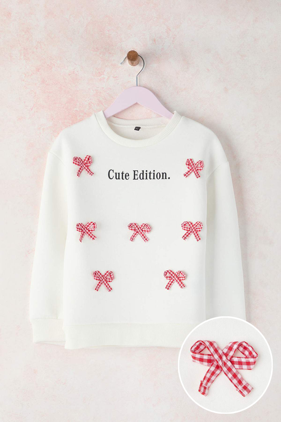 Girls' Ecru Bow Fleece-Lined Sweatshirt