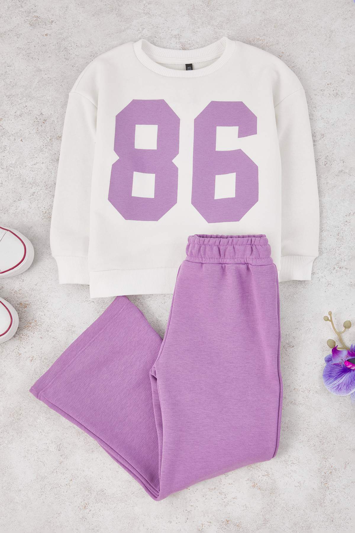 Girls' Mint Printed Oversized Cotton Two-Piece Set