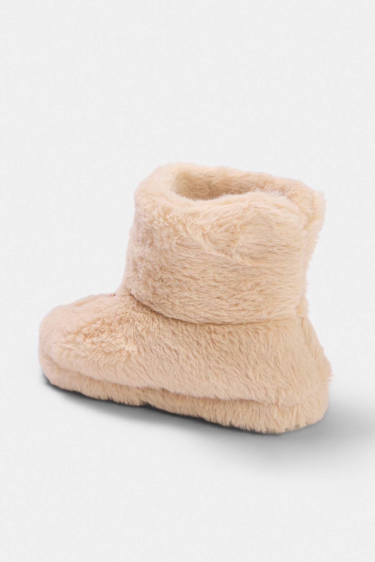Kids' Ecru Embroidered Plush Slipper Boots