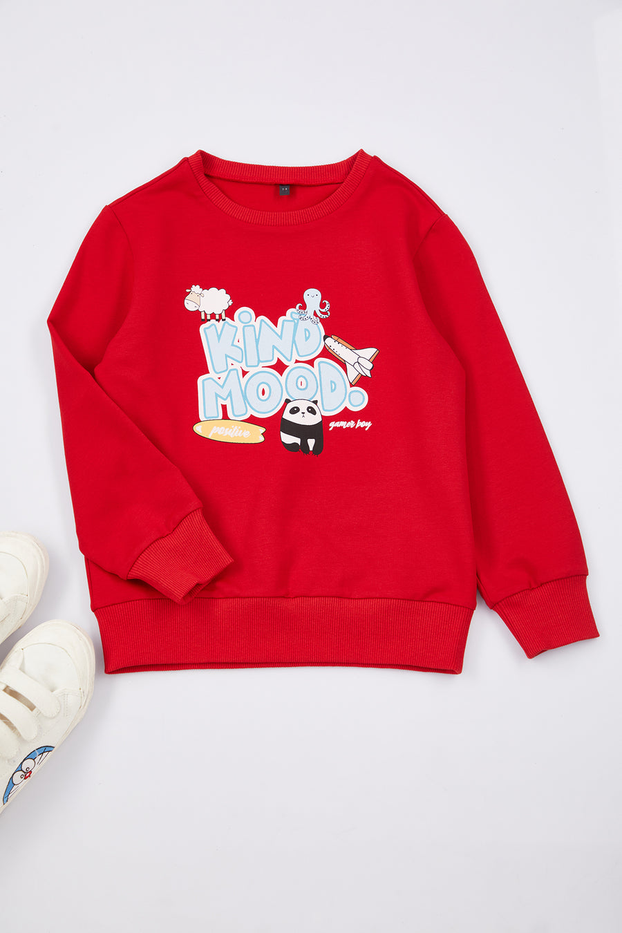 Girls' Red Patterned Slogan Sweatshirt