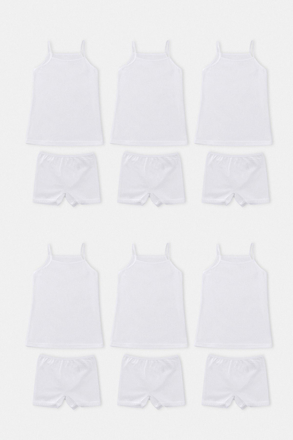 Girls' White Vest & Shorts Underwear 12-Piece Set