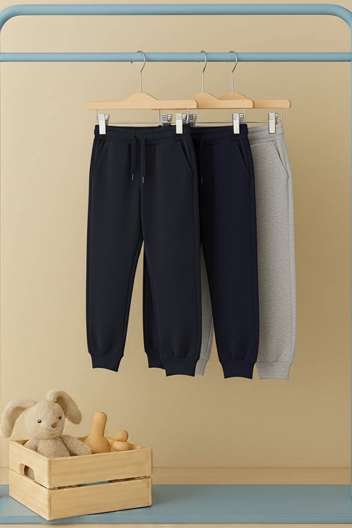 Boys' Navy, Grey & Black 3-Pack School Jogger Bottoms