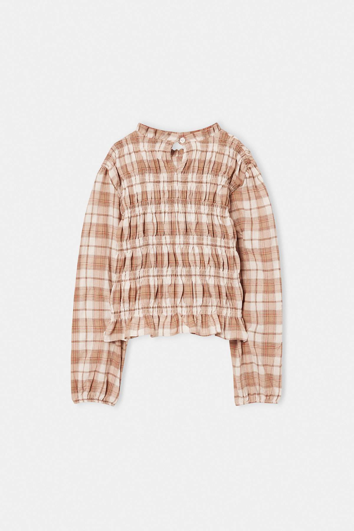 Girls' Plaid Shirred Long-Sleeve Shirt