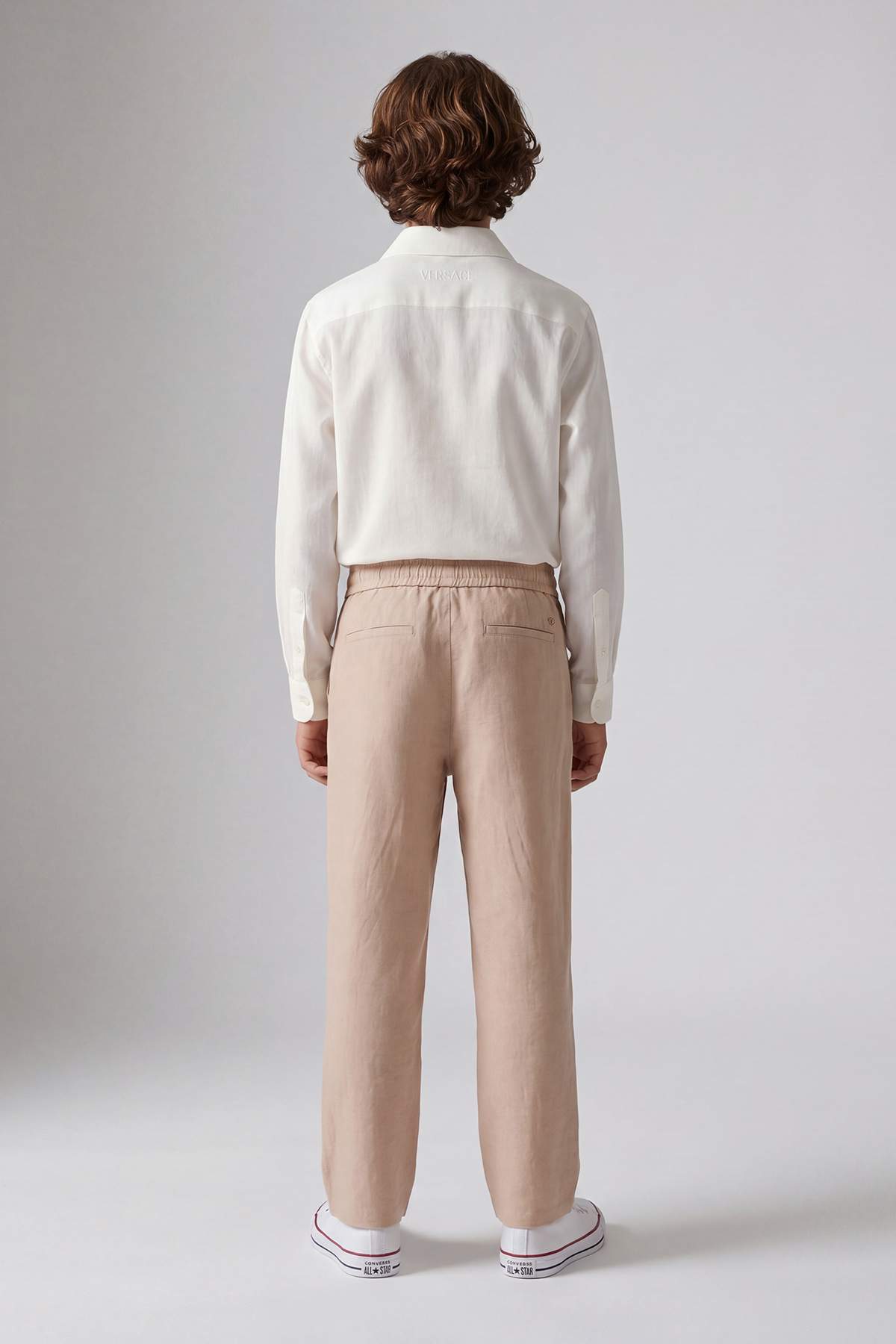Boys' Beige Cotton Plain Trousers