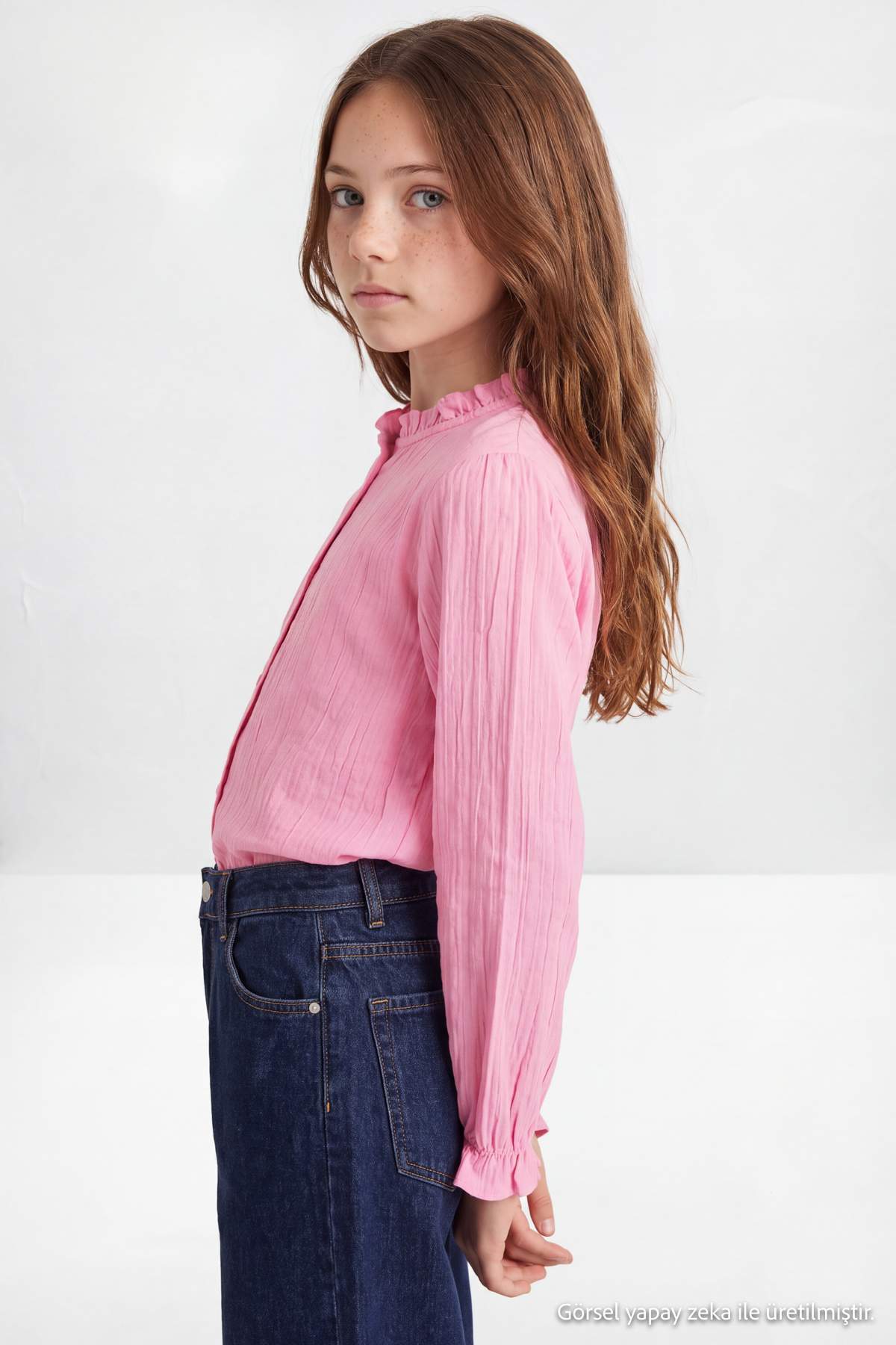 Girls' Pink Frilled Long-Sleeve Shirt