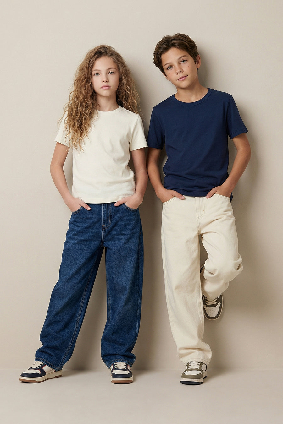 Kids' Navy & Ecru 2-Pack Cotton T-Shirts