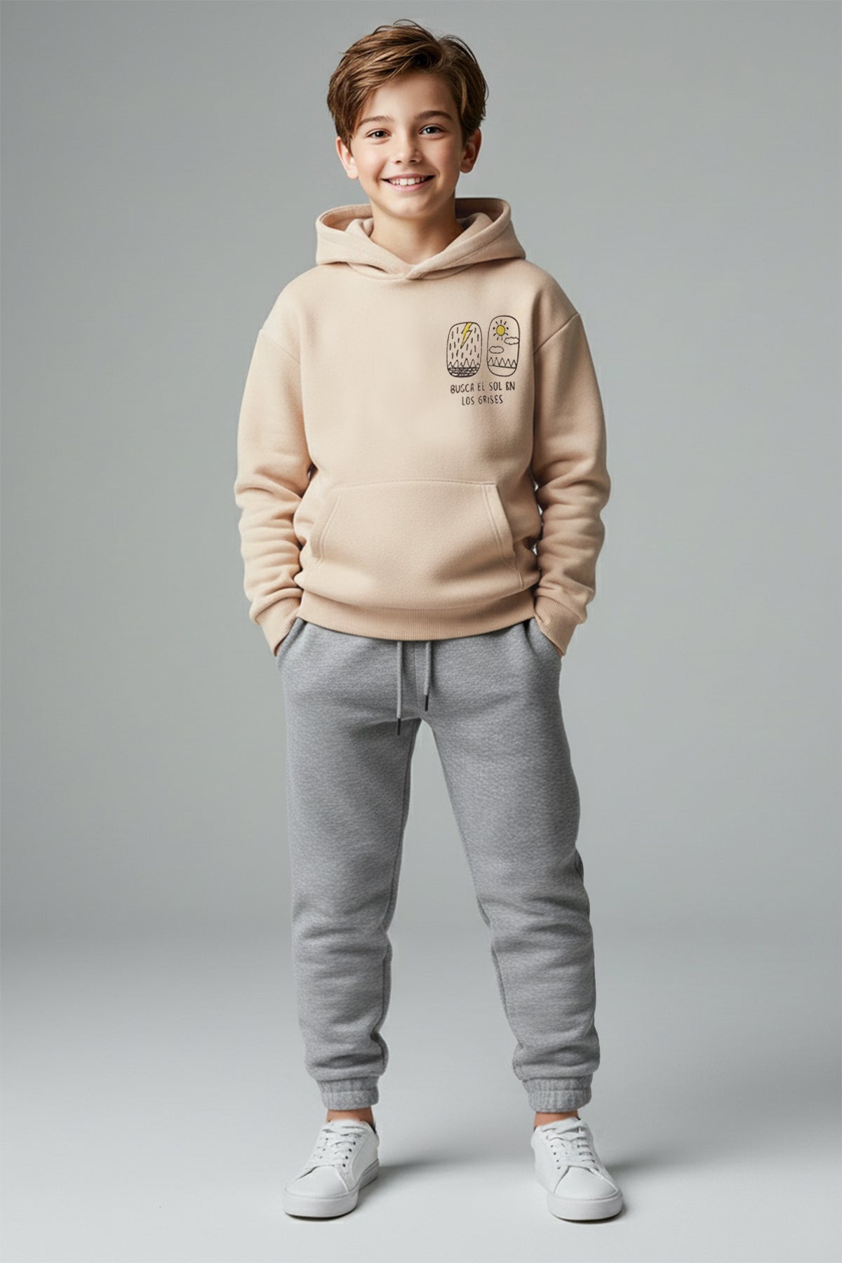 Boys' Ecru Hooded Fleece-Lined Oversized Two-Piece Set