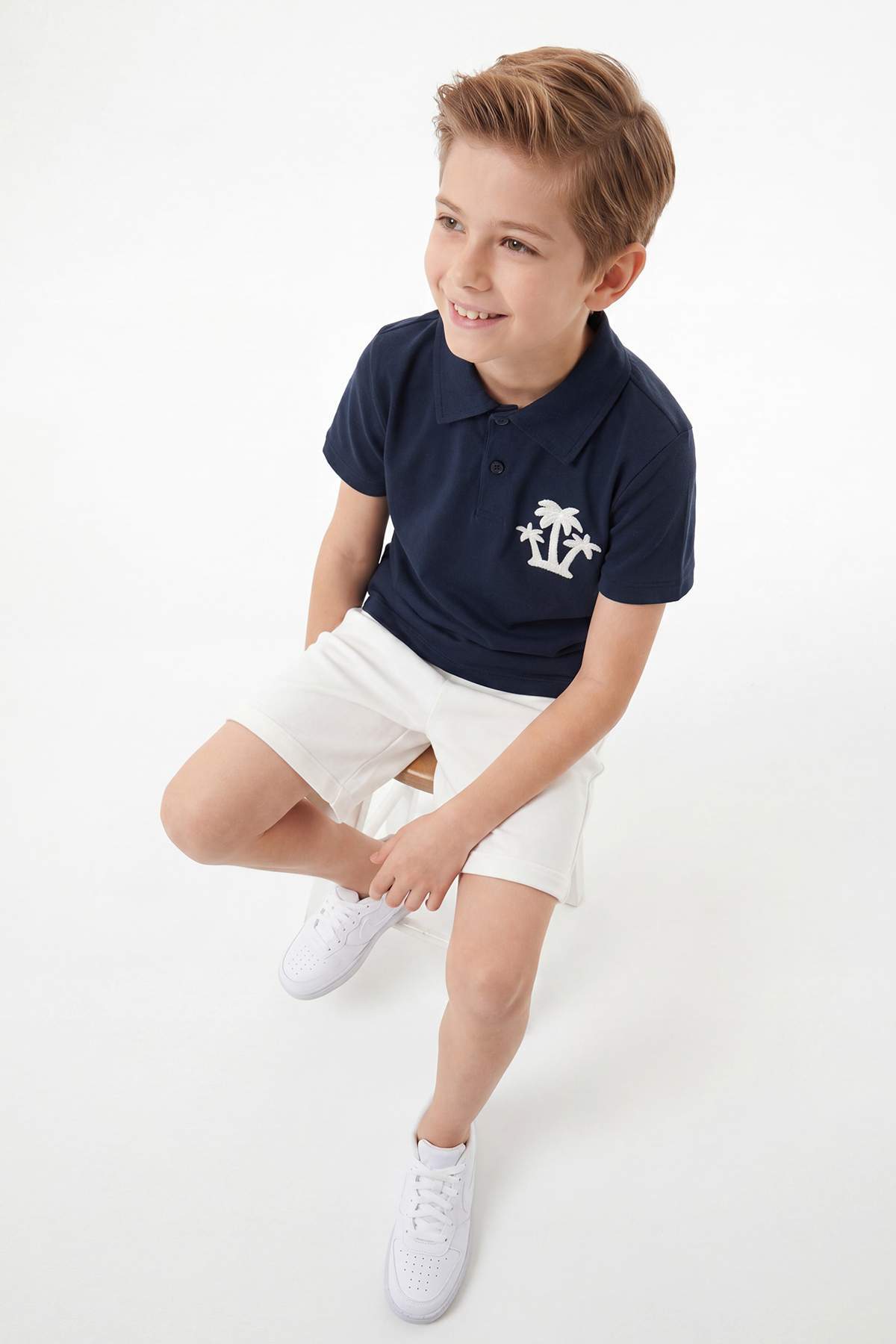 Boys' Green Embroidered Cotton Polo Short-Sleeve Set