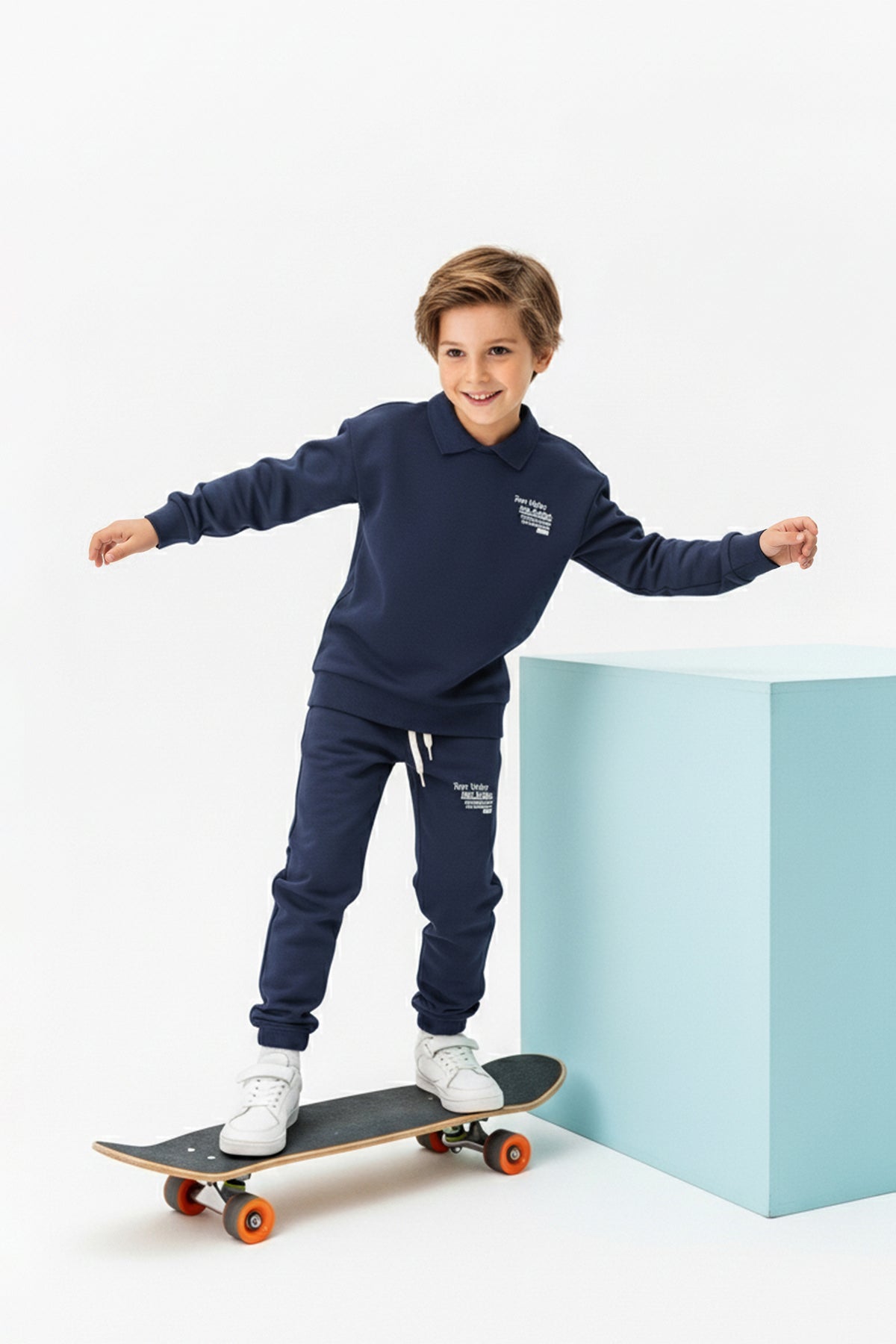 Boys' Navy Polo-Collar Sweatshirt & Jogger Set
