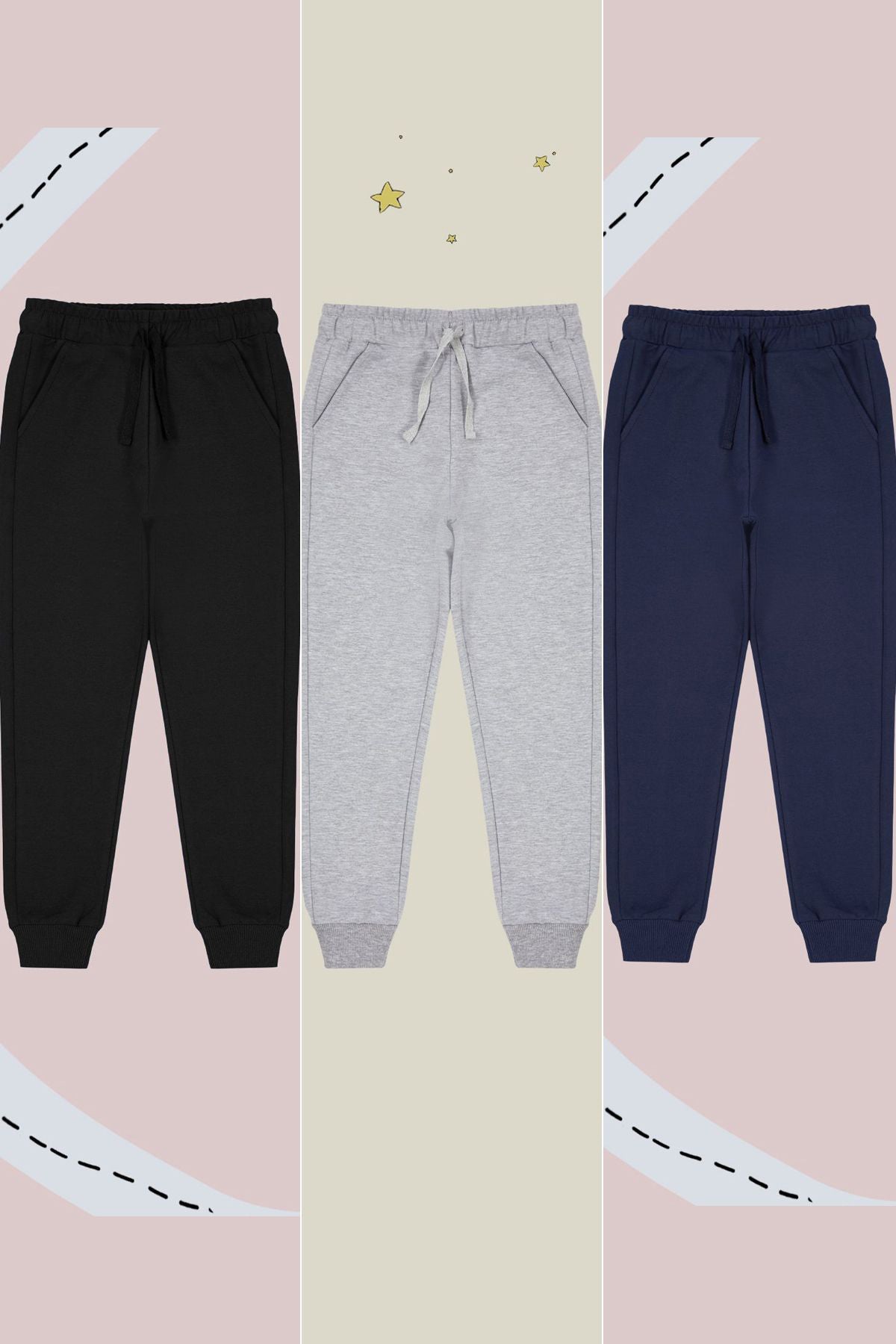 Boys' Navy, Grey & Black 3-Pack School Jogger Bottoms