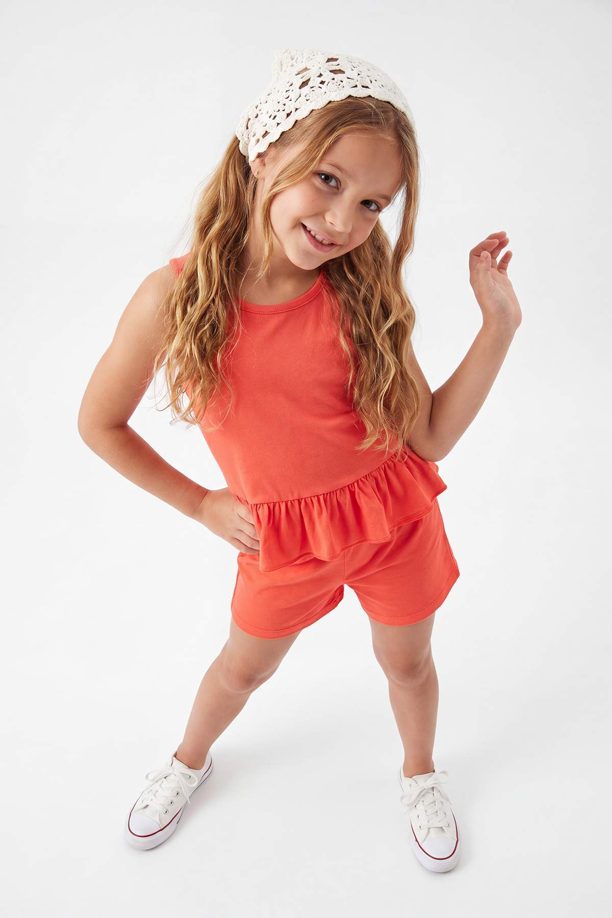 Girls' Cotton Ruffle Sleeveless Two-Piece Set