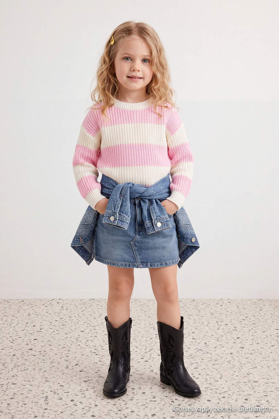 Girls' Pink Striped Crew-Neck Jumper