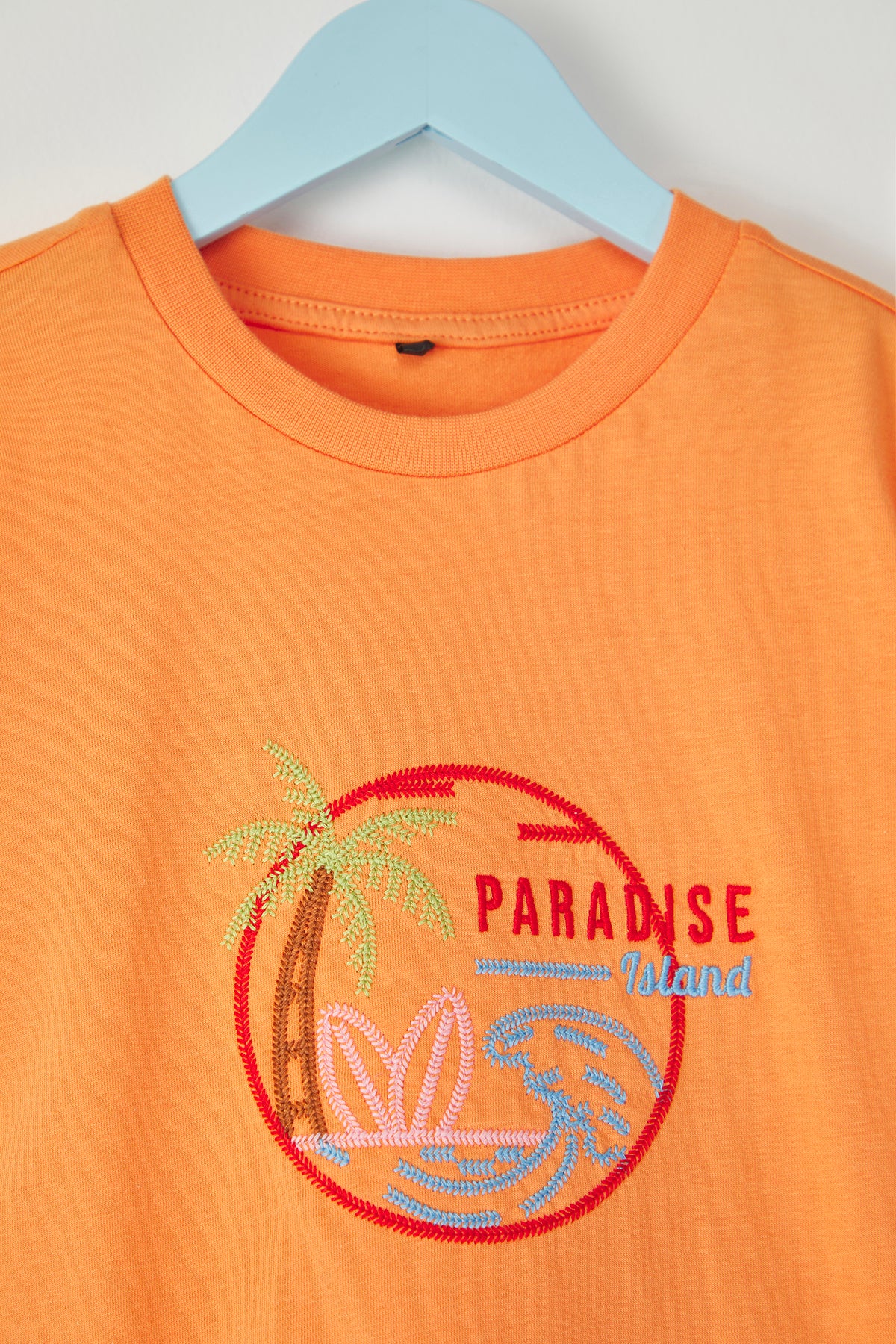 Boys' Orange Palm-Embroidered Cotton T-Shirt