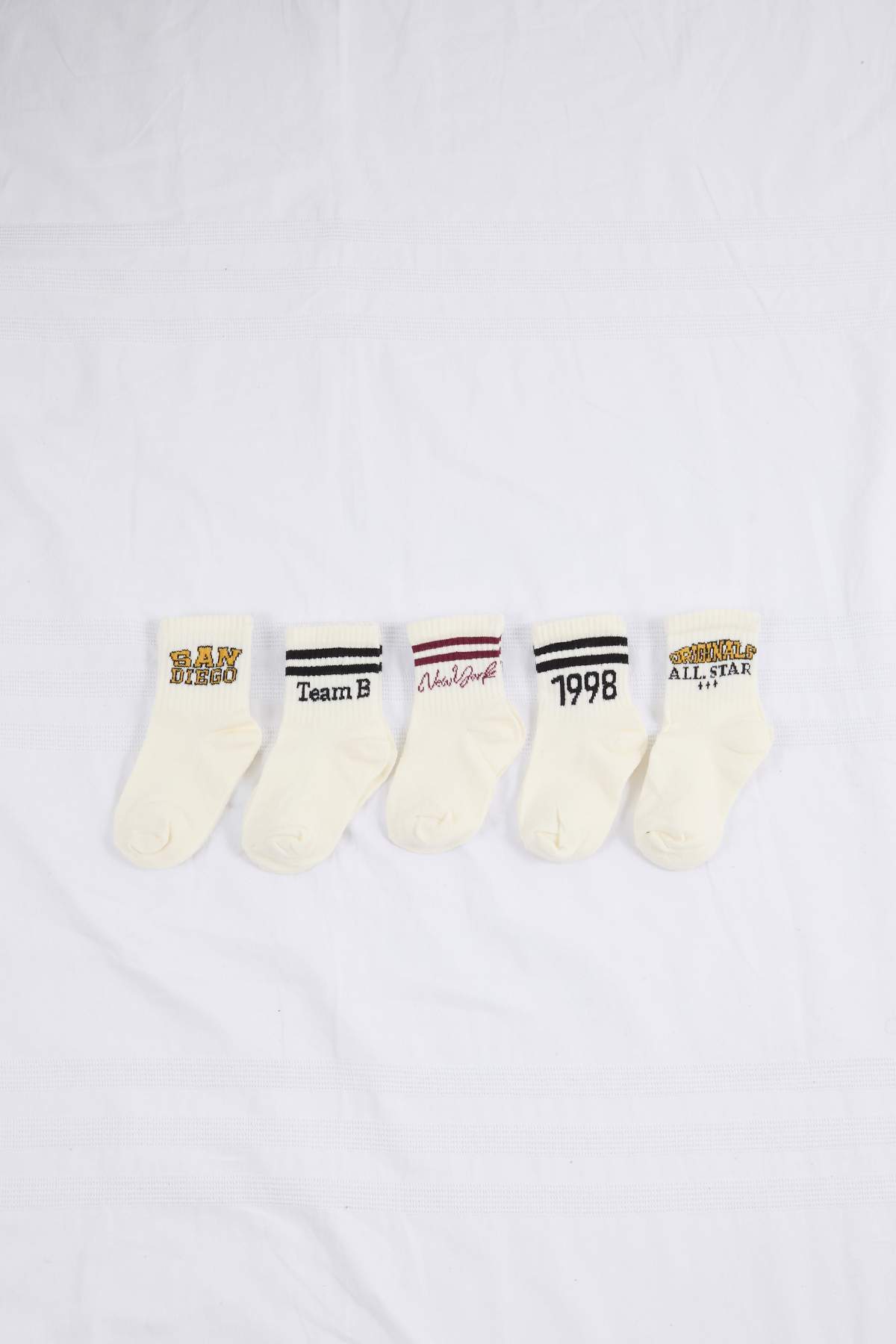 Kids' Ecru Slogan Crew Socks 5-Pack