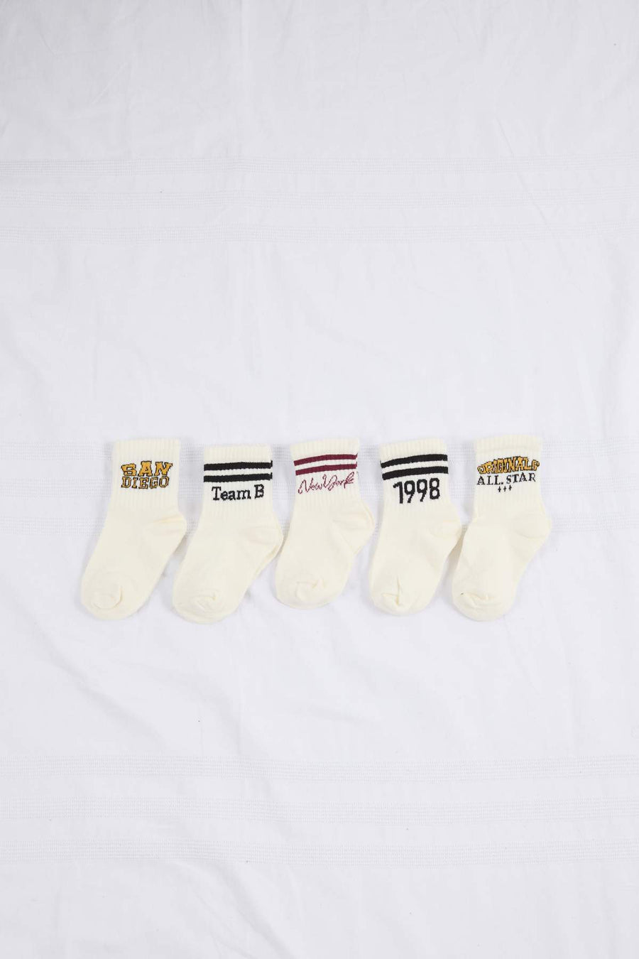 Kids' Ecru Slogan Crew Socks 5-Pack