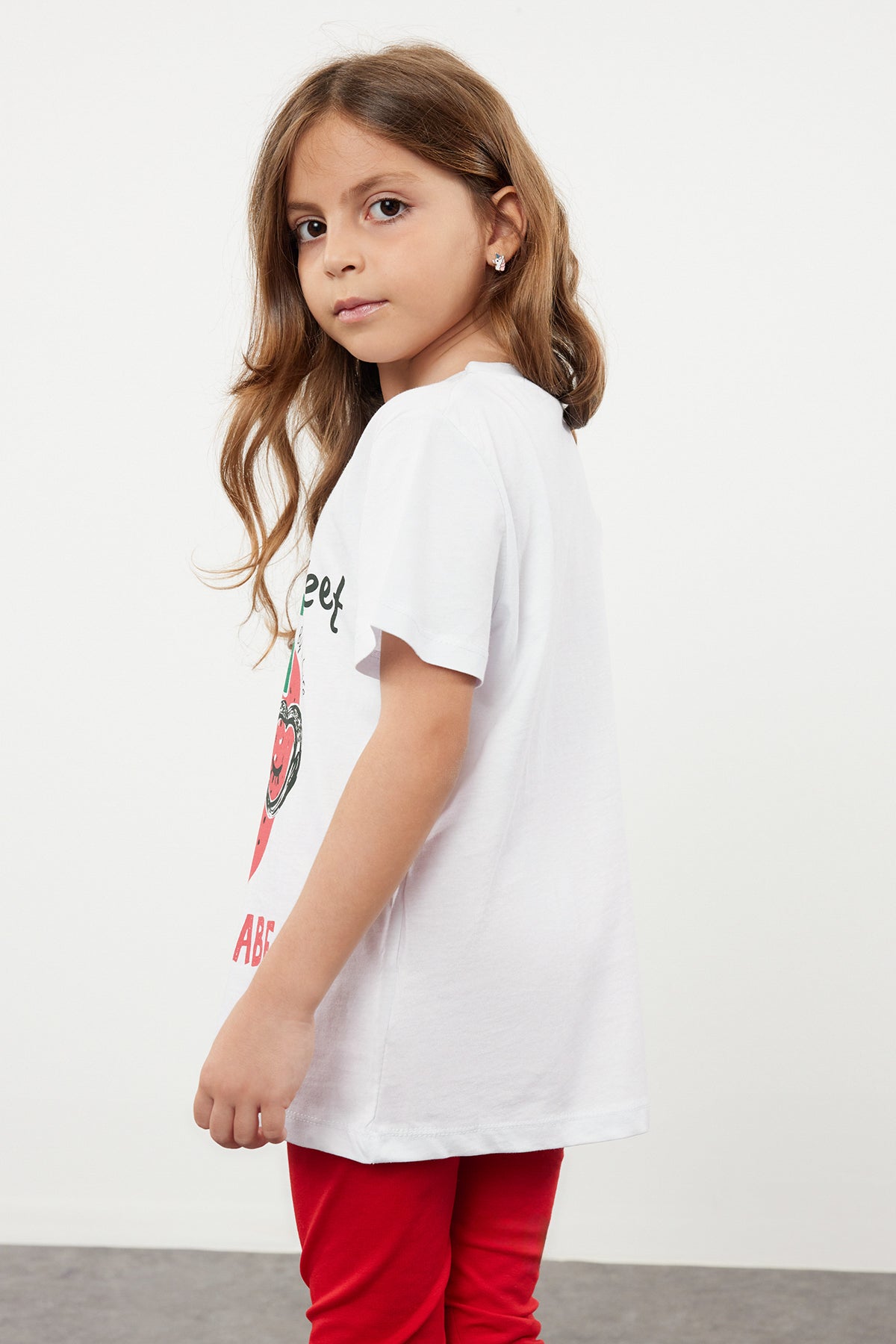 Girls' White Strawberry Slogan Cotton T-Shirt