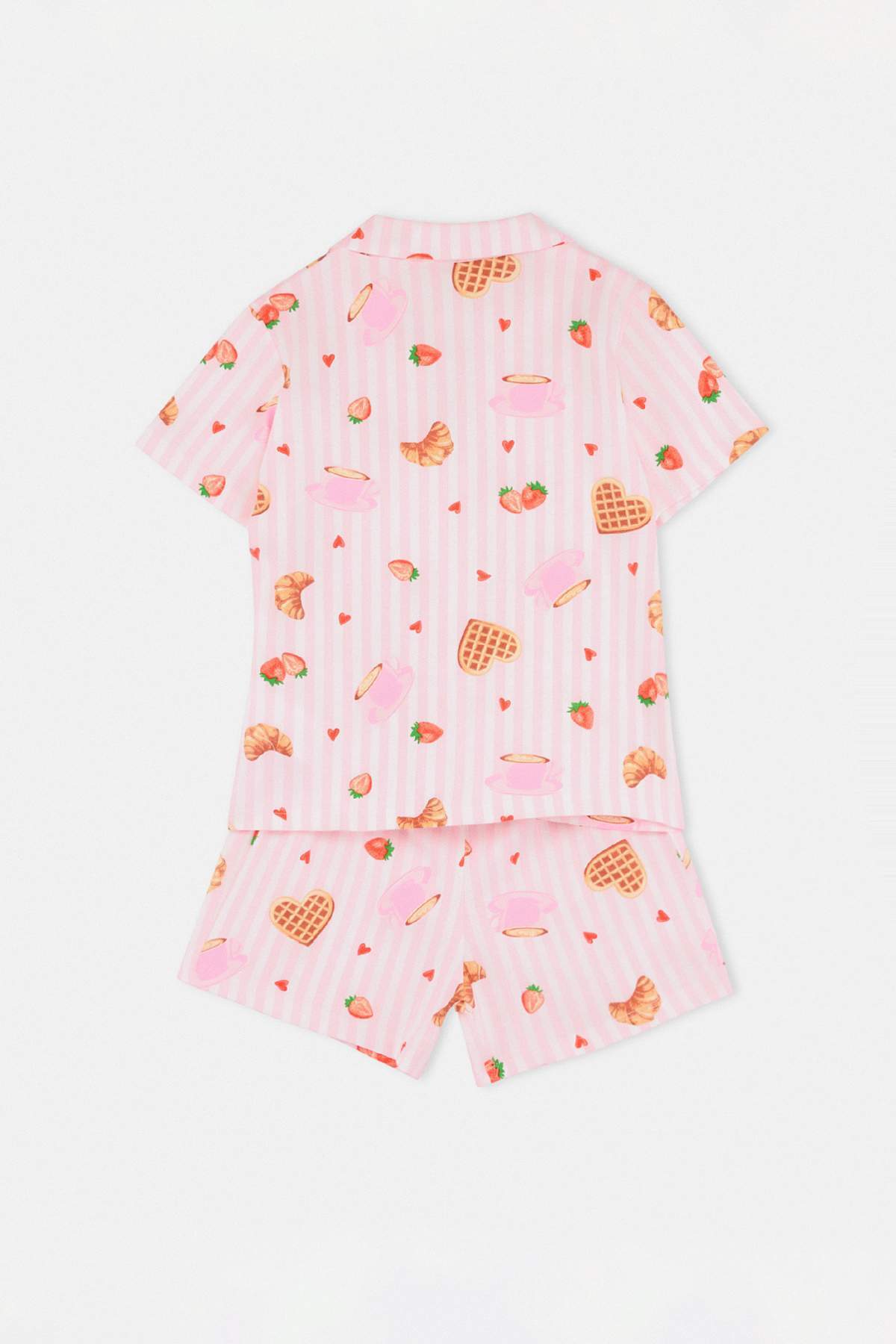 Girls' Pink Striped Treat-Print Shirt & Shorts Pyjama Set