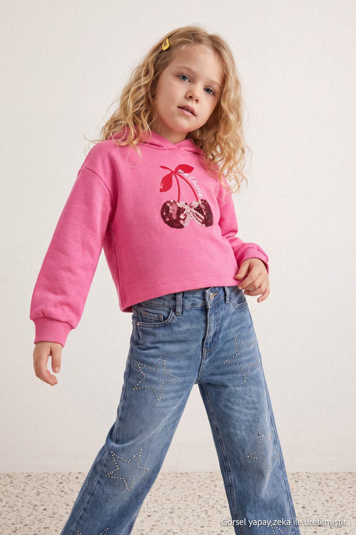 Girls' Pink Sequin-Print Thick Hoodie
