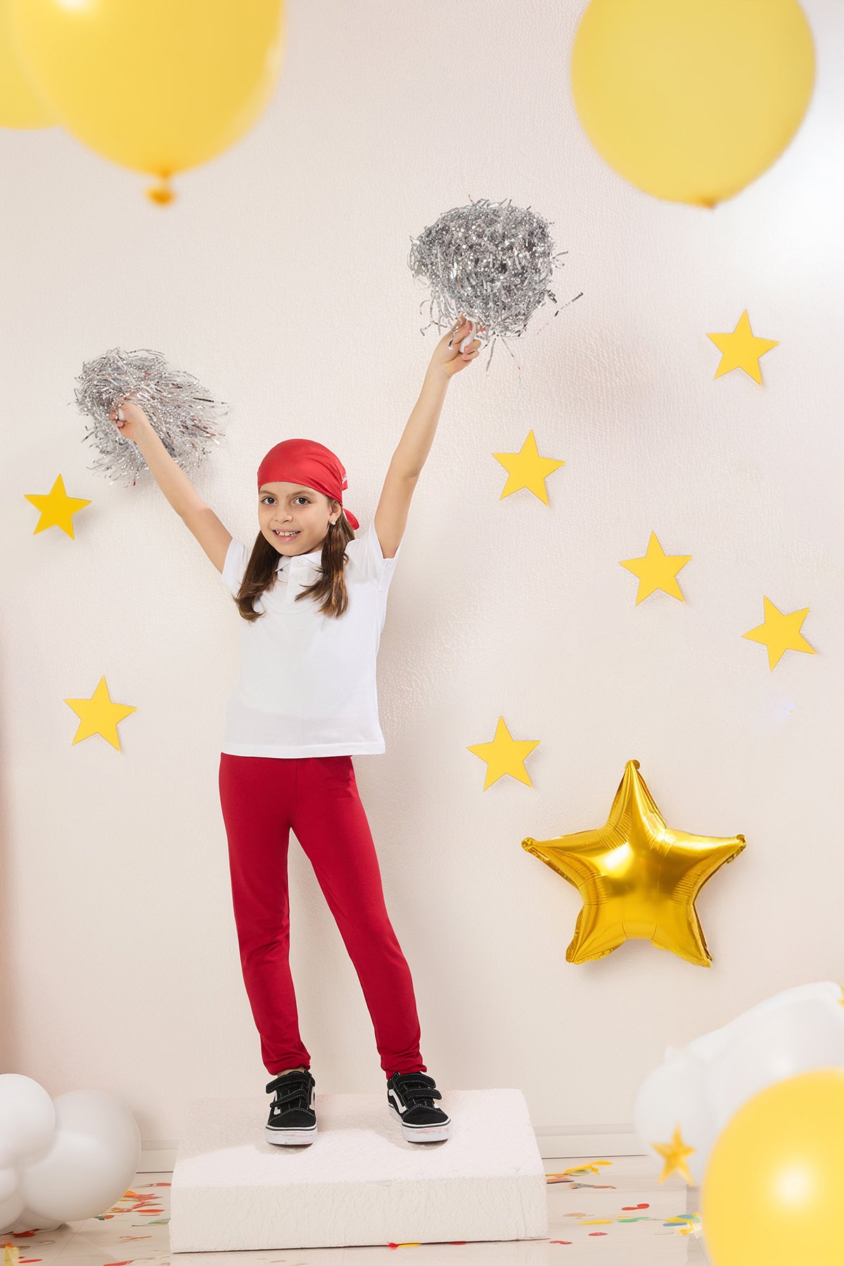Girls' Red Cotton Basic Leggings