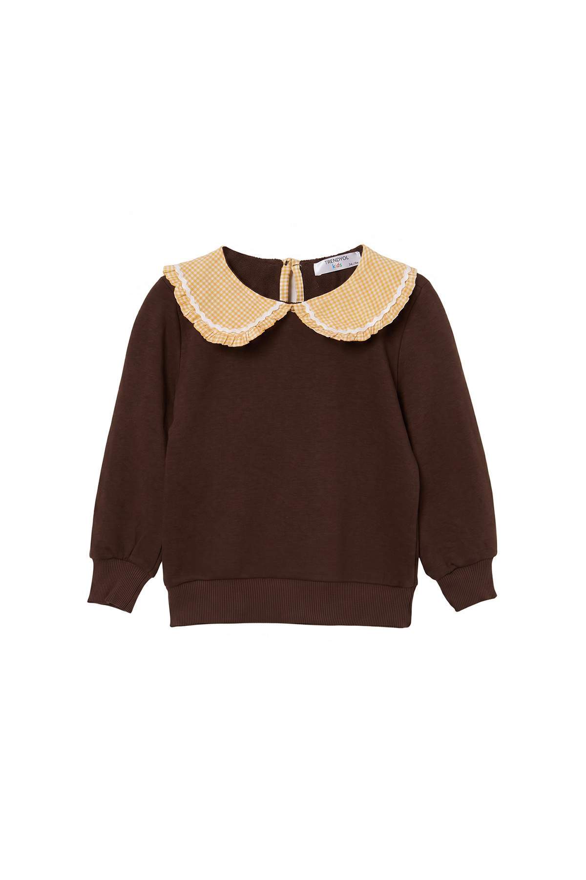 Girls' Brown Peter Pan Collar Sweatshirt