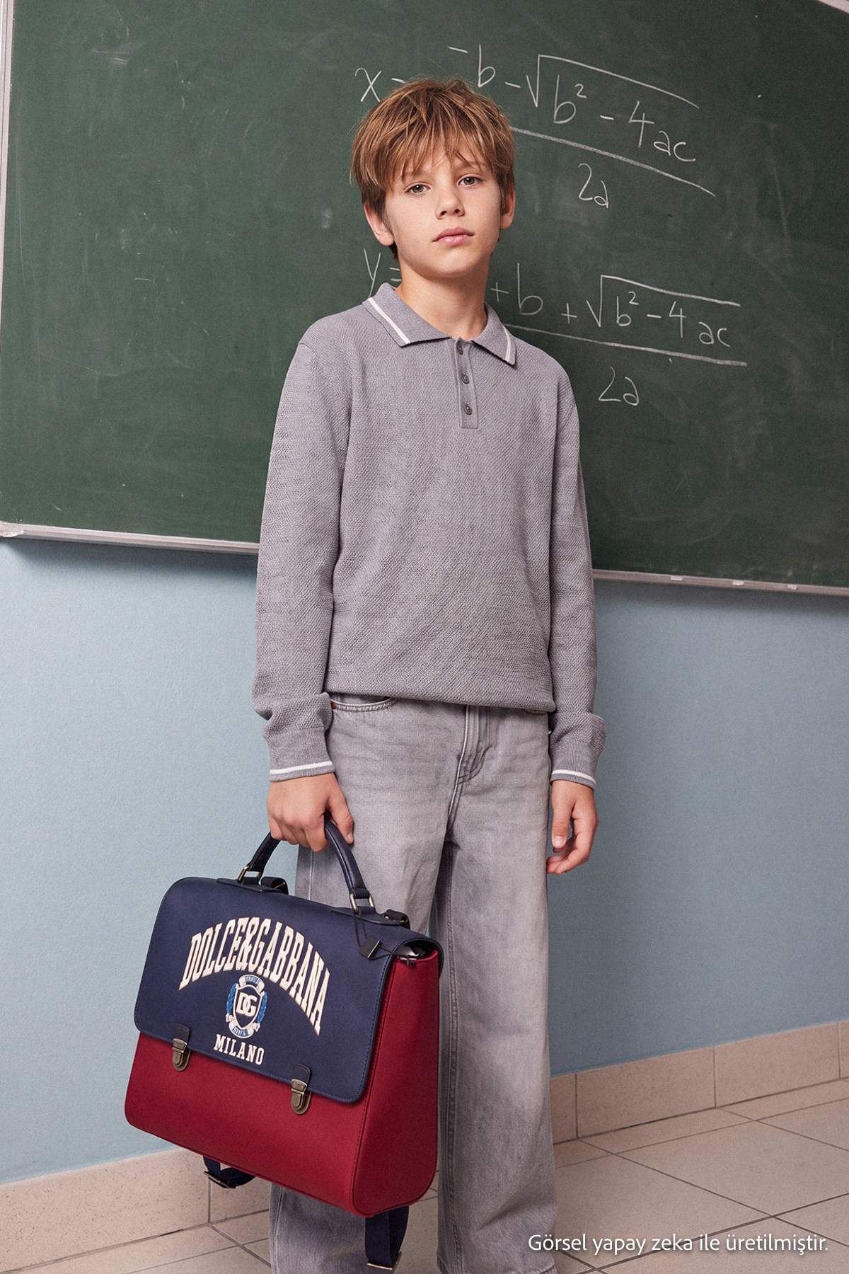 Boys' Grey Marl Polo-Collar School Jumper