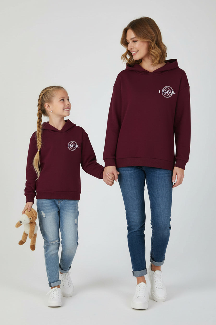 Kids' Burgundy Slogan Hooded Oversized Sweatshirt