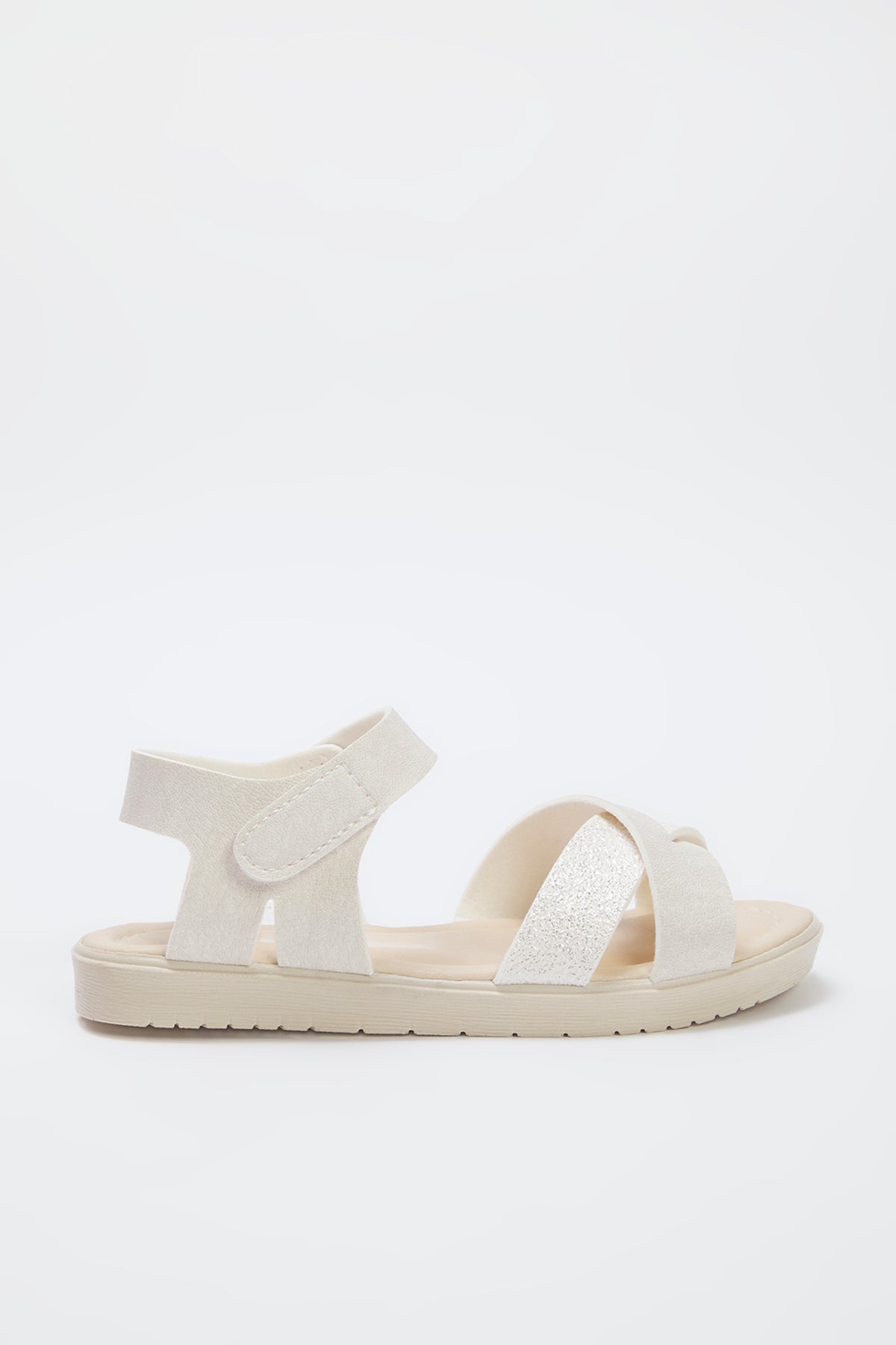 Girls' Beige Glitter Cross-Strap Sandals