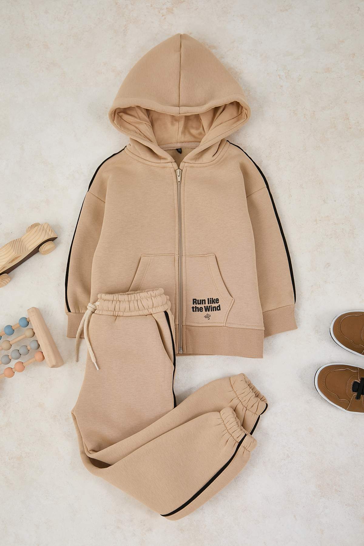 Kids' Beige Fleece-Lined Hoodie & Jogger Set