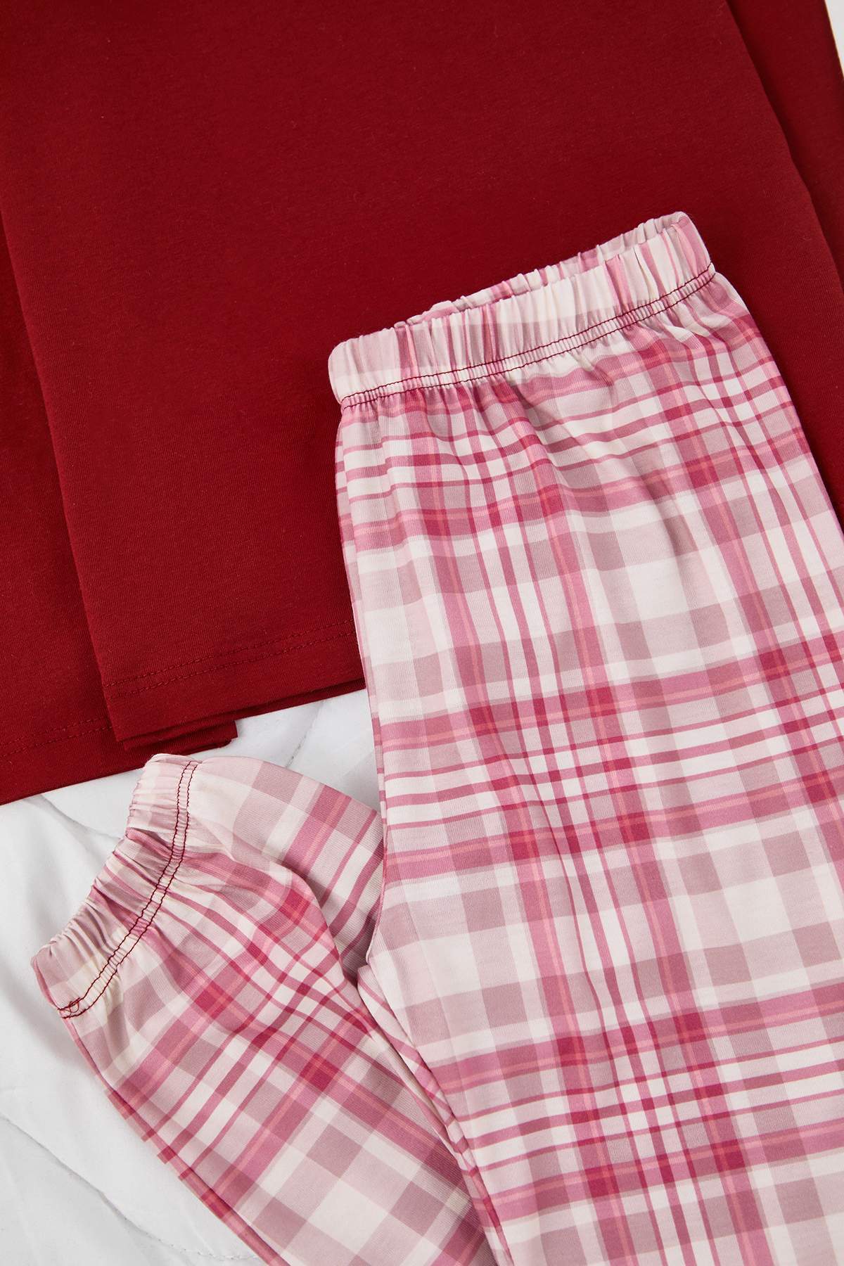 Girls' Burgundy & Pink Check Soft Pyjama 4-Piece Set