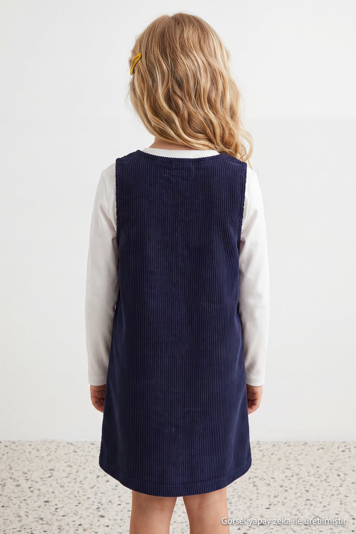 Girls' Navy Velvet Mini Dress