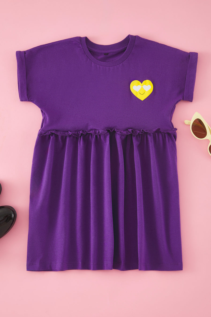 Girls' Heart-Print Cotton Mini Dress