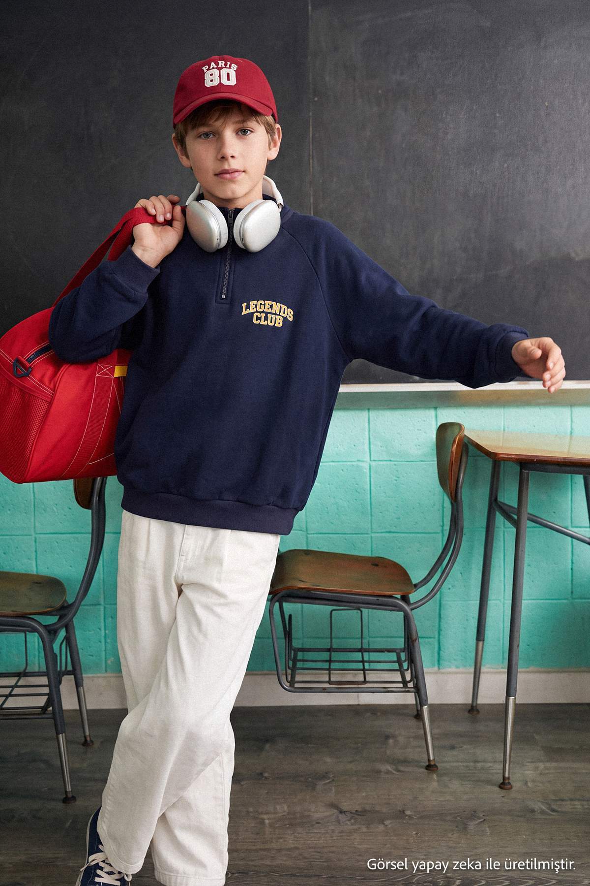 Boys' Embroidered Half-Zip Thick Sweatshirt