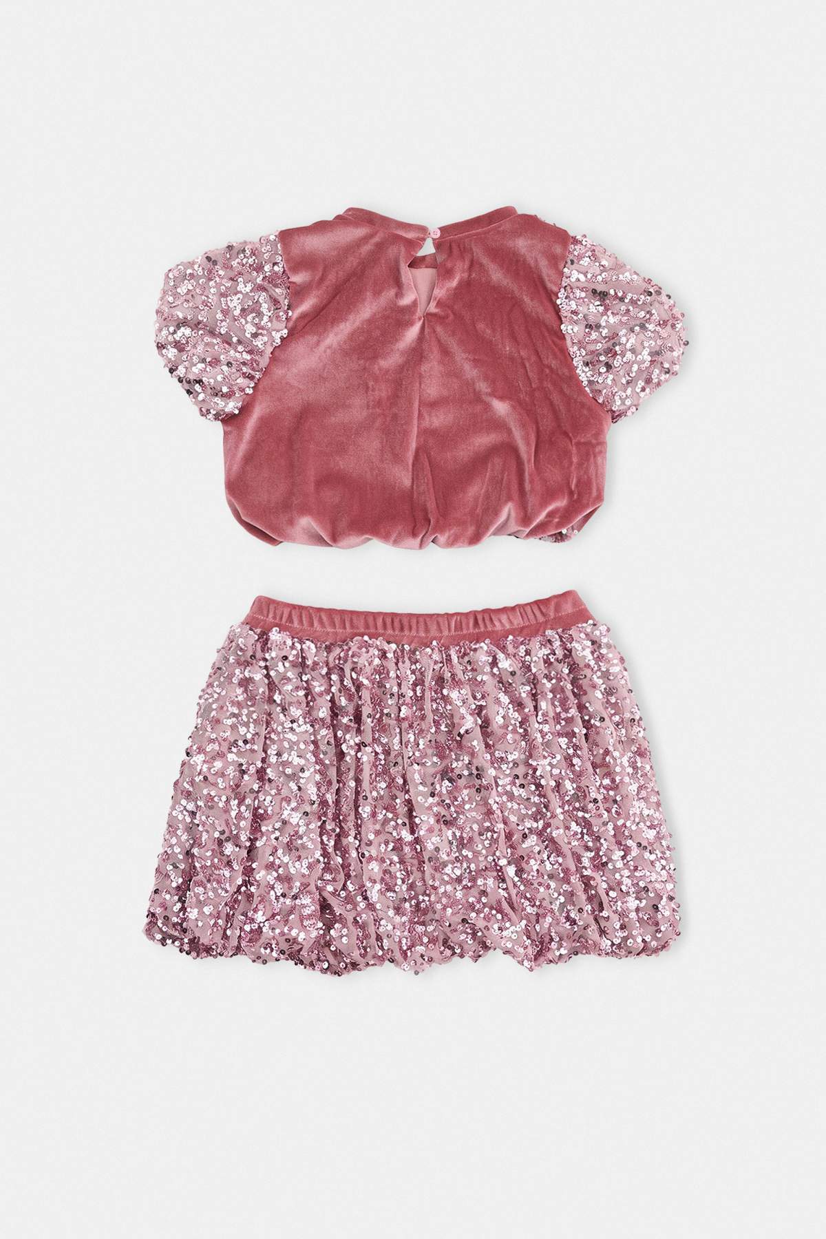 Girls' Dusty Rose Sequin Top & Skirt Set