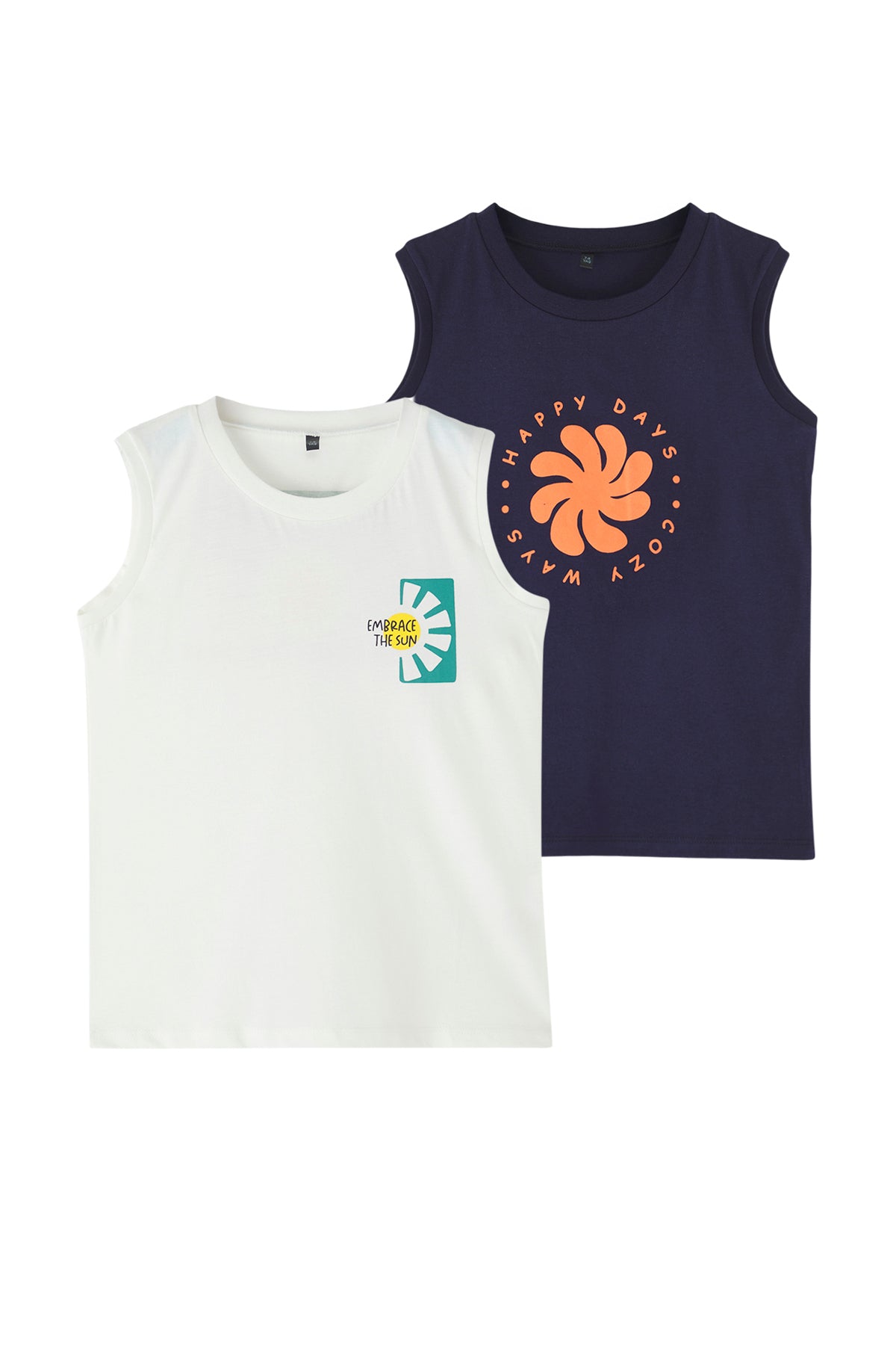 Boys' Navy & Ecru Slogan Cotton Vest 2-Pack
