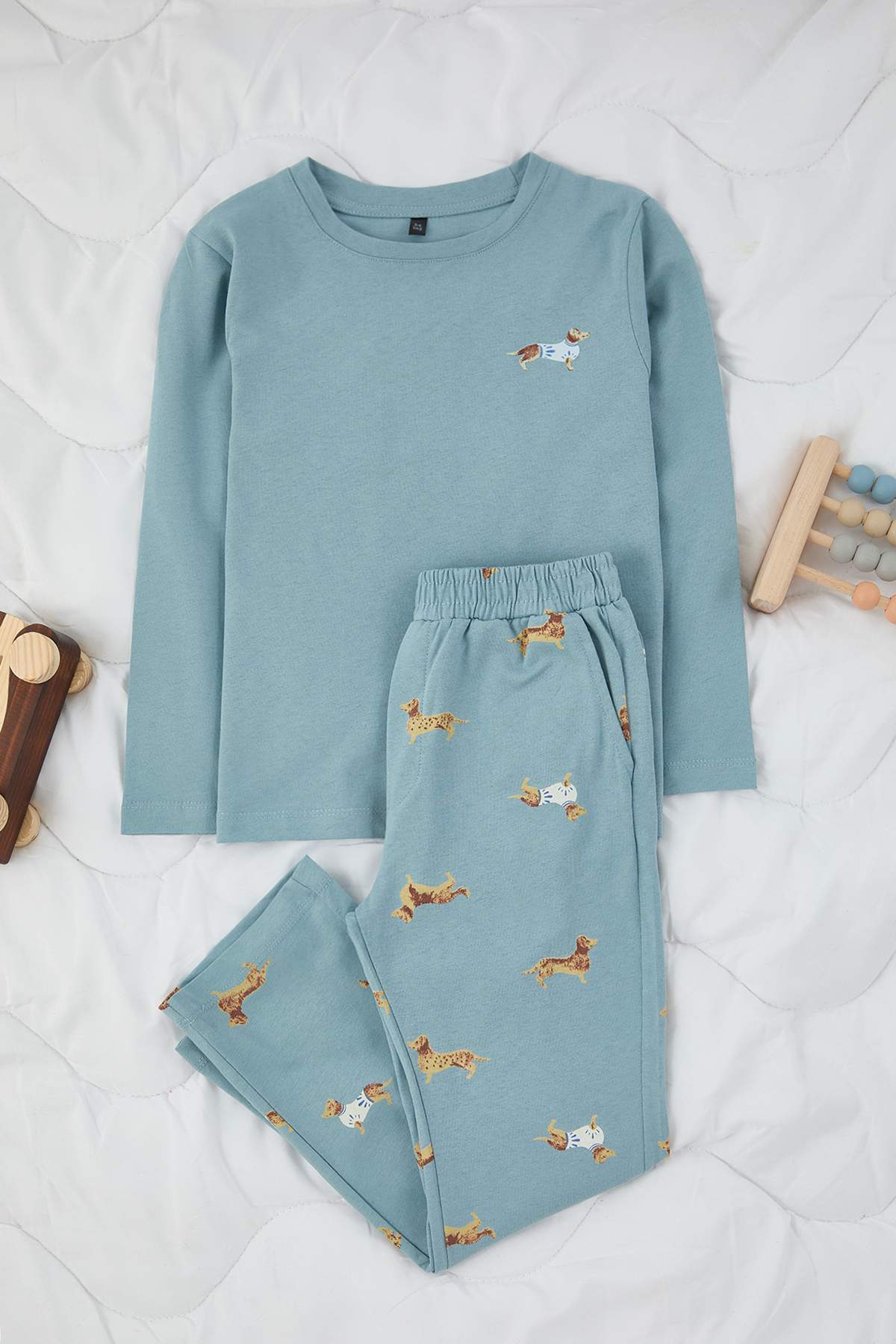 Boys' Anthracite Animal-Print Cotton Pyjama Set