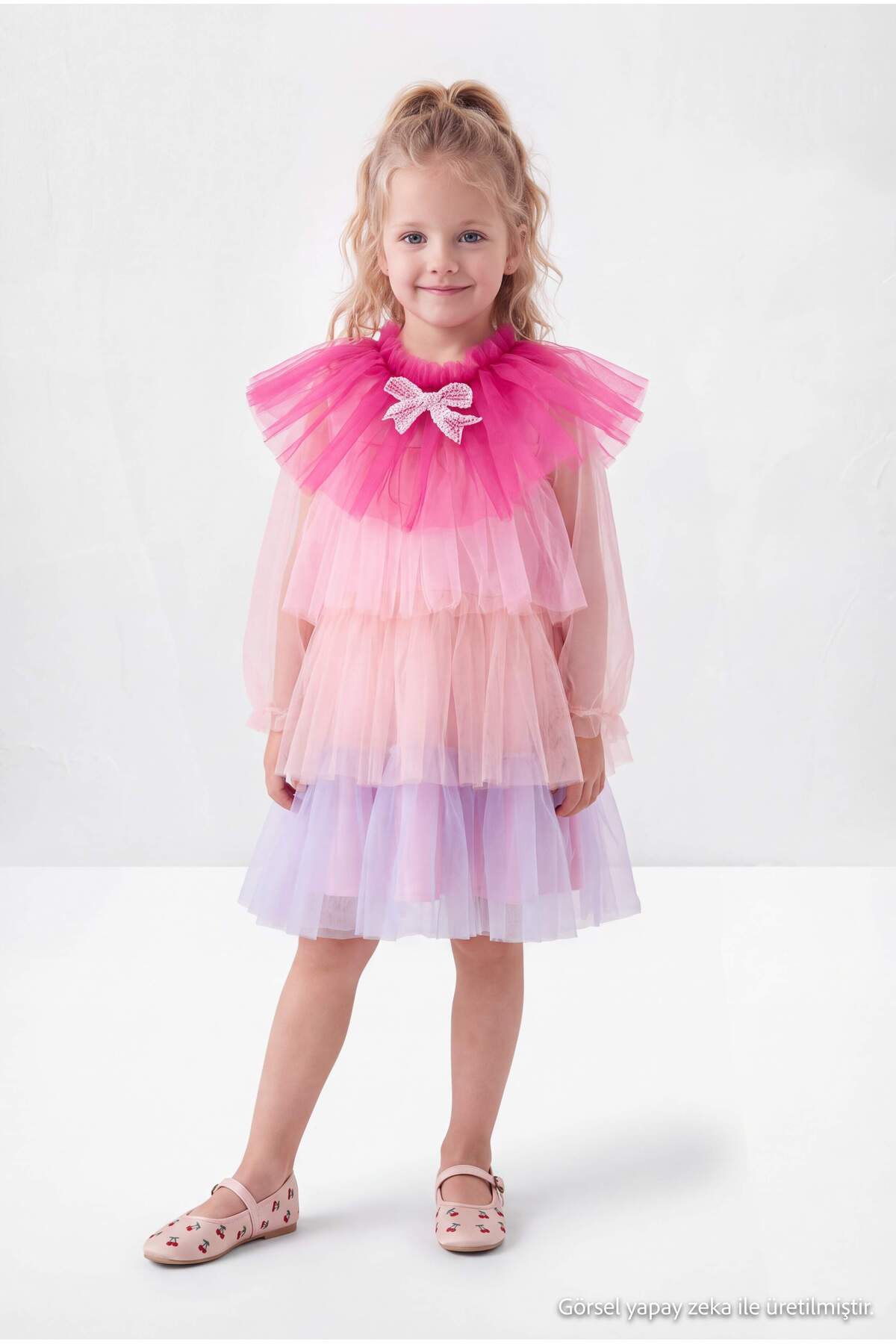 Girls' Multicolour Tiered Tulle Party Dress