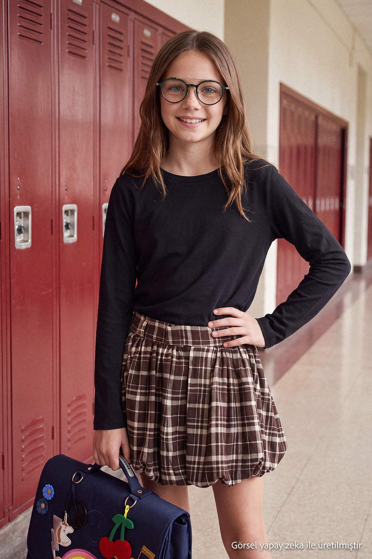 Girls' Cotton Crew-Neck Long-Sleeve School T-Shirt