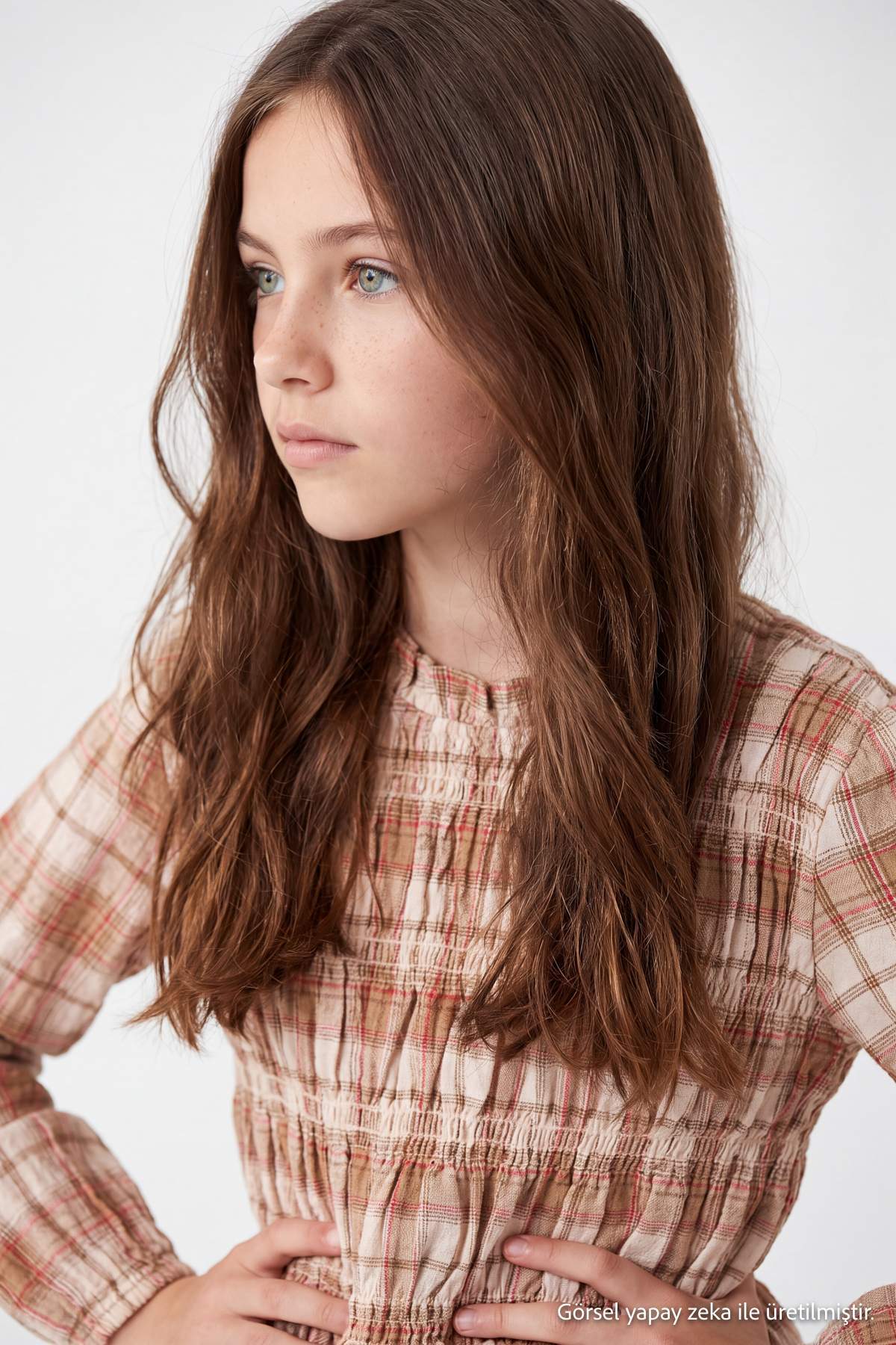 Girls' Plaid Shirred Long-Sleeve Shirt