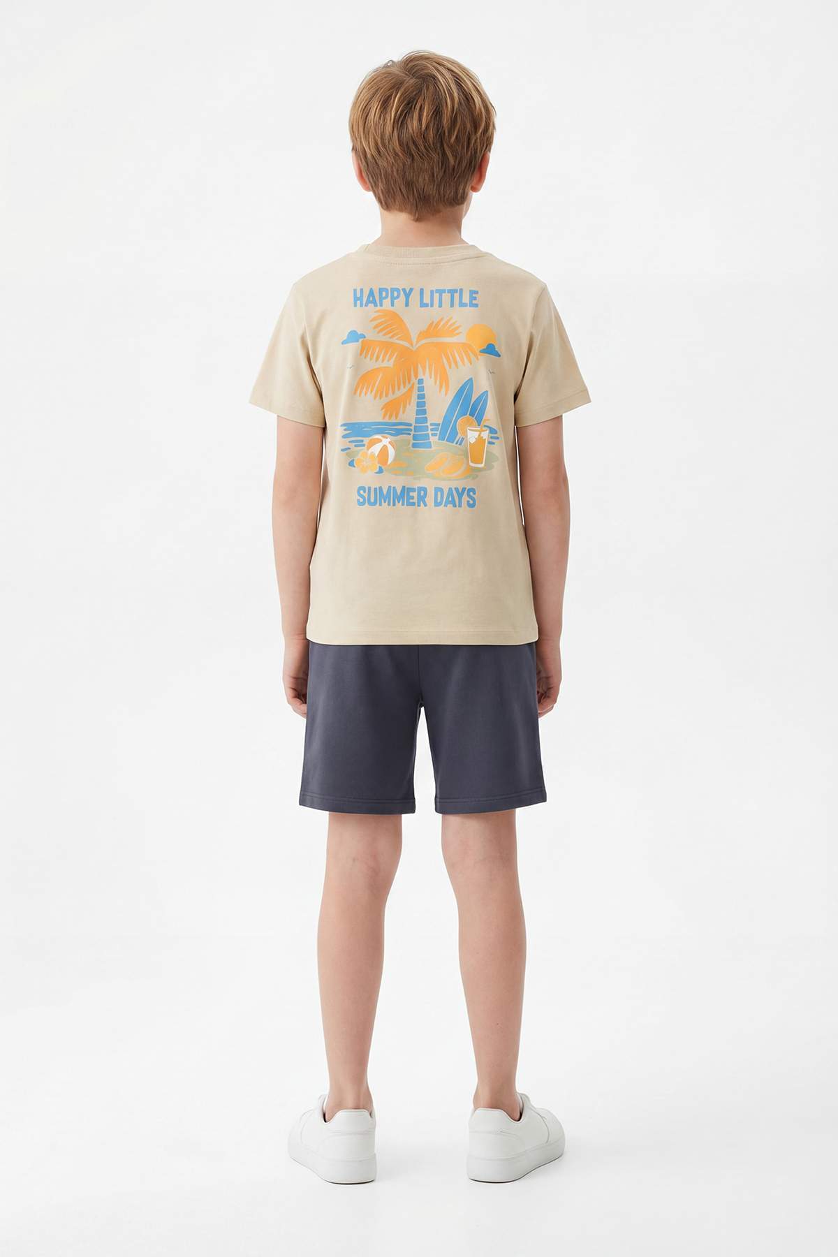Boys' Saxe Blue Back-Print Cotton T-Shirt & Shorts Set