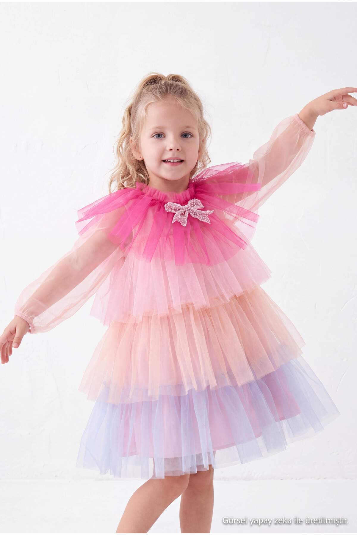 Girls' Multicolour Tiered Tulle Party Dress