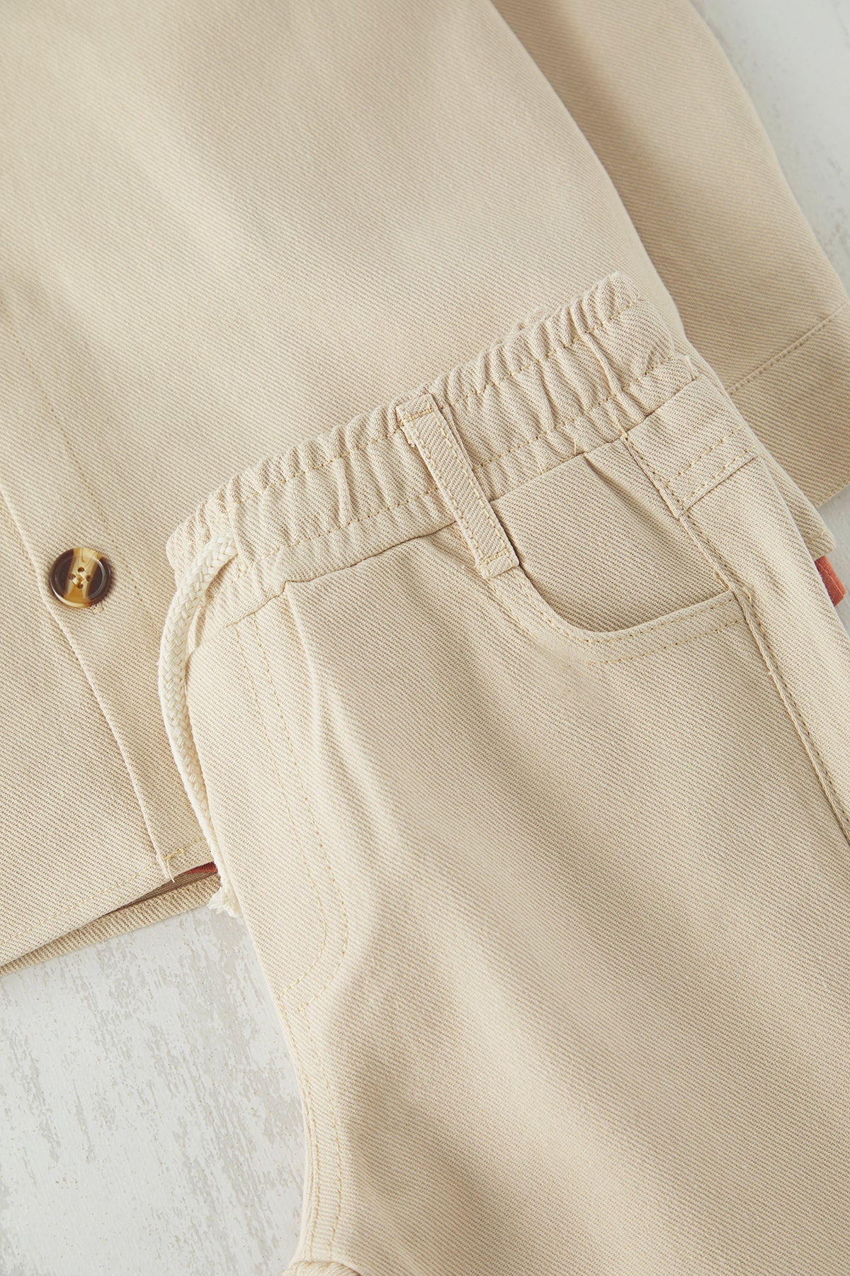 Boys' Beige Cotton Woven Two-Piece Set
