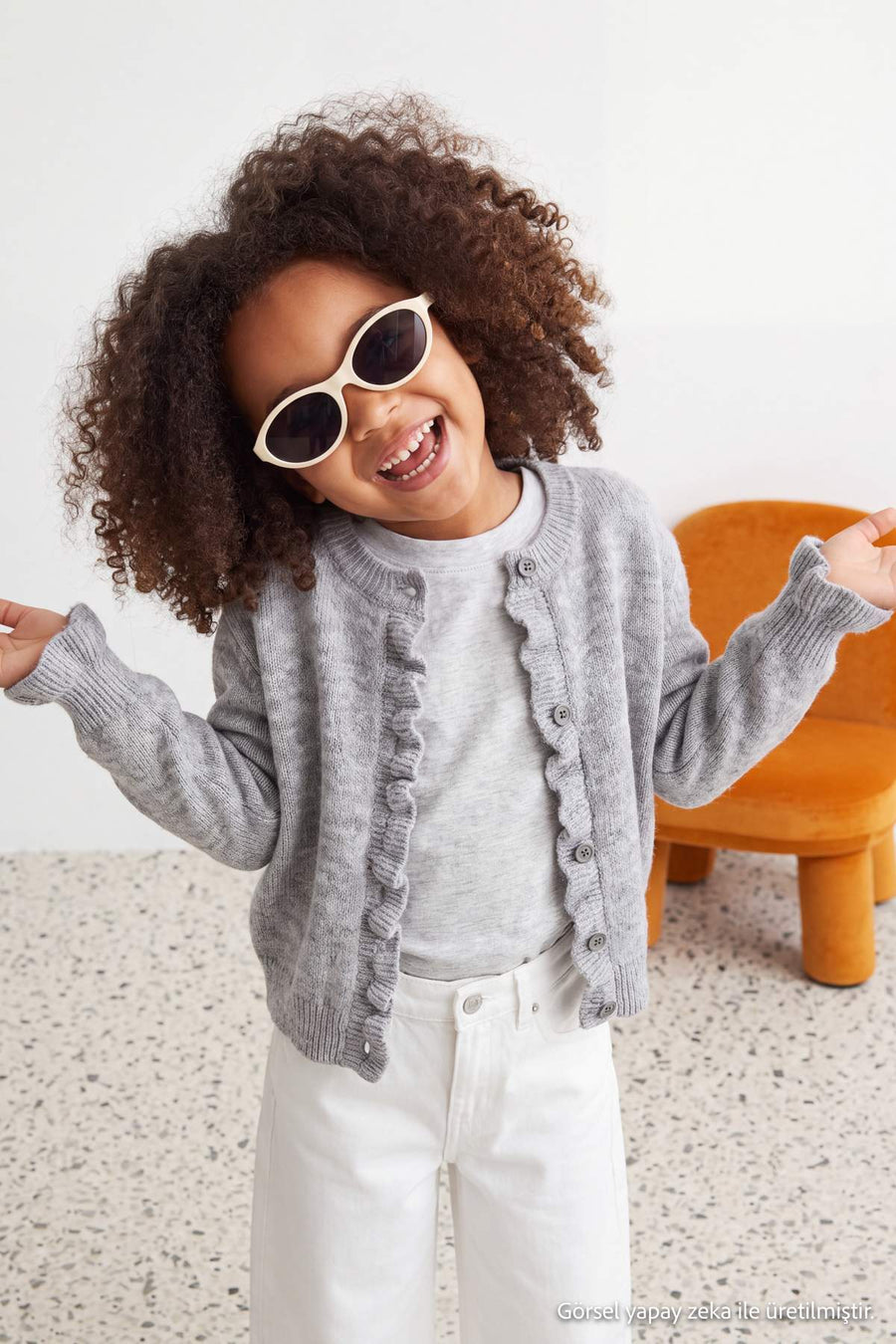 Girls' Ruffle-Detail Knit Cardigan