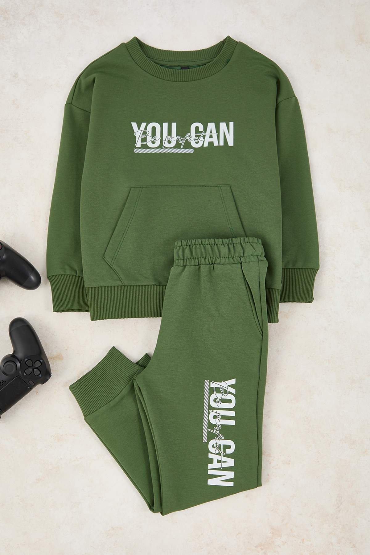 Boys' Grey Marl Slogan Light Sweatshirt & Jogger Set