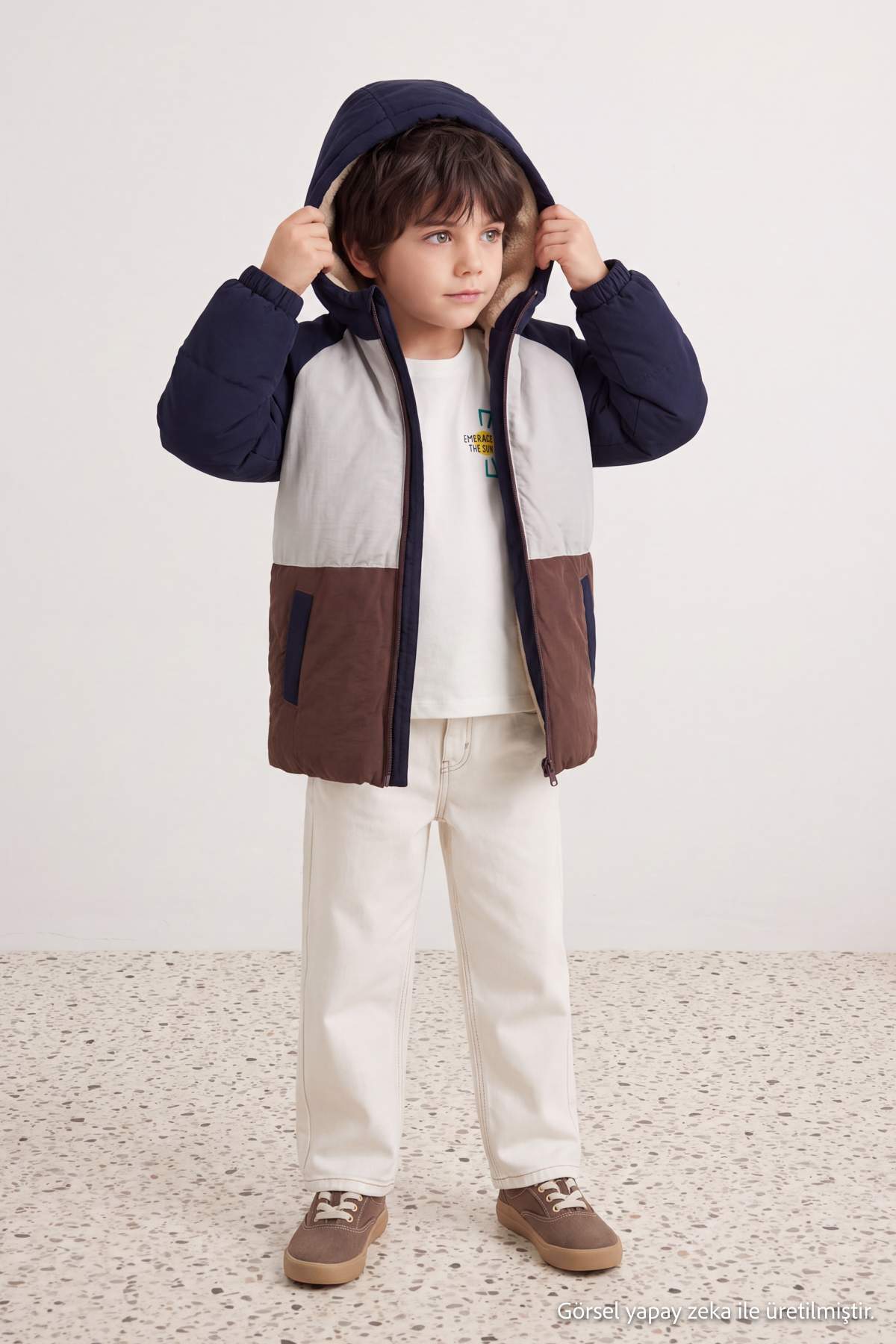 Boys' Colour-Block Fleece-Lined Hooded Puffer Coat